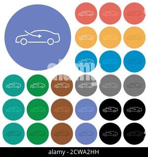 Auto Luftstromregelung externe mehrfarbige flache Symbole auf runden Hintergründen. Im Lieferumfang enthalten sind weiße, helle und dunkle Symbolvarianten für Hover- und Active-STA Stock Vektor