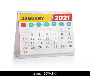 Januar 2021 Office Kalender isoliert auf Weiß Stockfoto