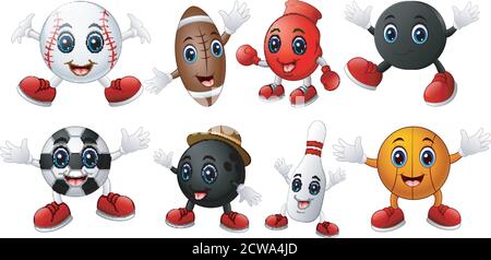 Vektor-Illustration des Satzes von Cartoon Sportbällen Ausrüstung Stock Vektor