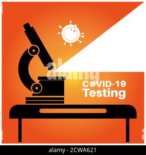 Covid-19 Prüfung Vektor-Illustration mit Mikroskop Stock Vektor