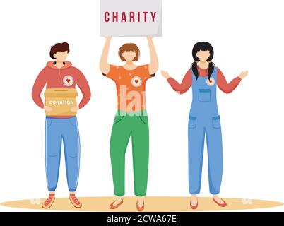 Freiwillige sammeln Spenden flache Vektor-Illustration Stock Vektor