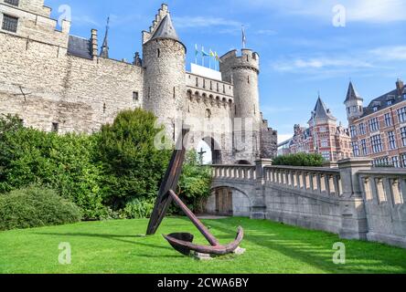 Het Steen - eine mittelalterliche Burg in der Altstadt von Antwerpen, Belgien Stockfoto