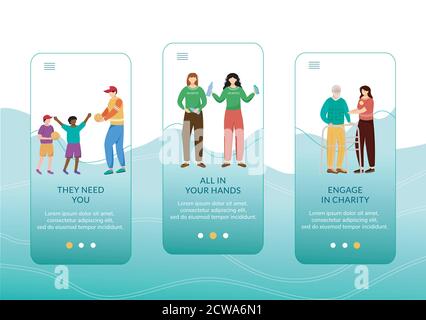 Charity-Aktivitäten Onboarding mobile App Bildschirm Vektor-Vorlage Stock Vektor