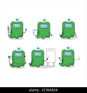 Arzt Beruf Emoticon mit Geist unter uns grünen Zeichentrickfigur Stock Vektor