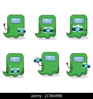 Fotograf Beruf Emoticon mit Geist unter uns grünen Zeichentrickfigur Stock Vektor