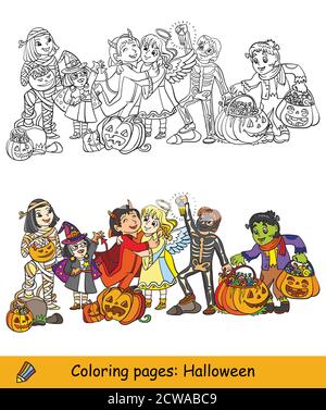 Vektor Cartoon halloween Party Illustration Färbung und farbige Beispiel Stock Vektor