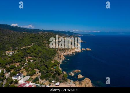 Luftaufnahme der Küste bei Tossa de Mar an der Costa Brava in Katalonien, Spanien Stockfoto