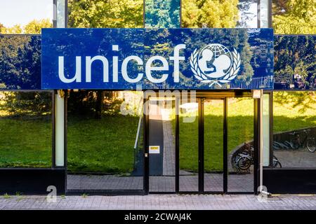 Hauptsitz des Regionalbüros für Europa und Zentralasien der UNICEF in Genf, Schweiz, eine UN-Hilfsorganisation für Kinder weltweit. Stockfoto