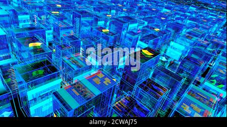 Digitale Stadt Abstrakt Futuristischen Hintergrund. 3D-Illustration