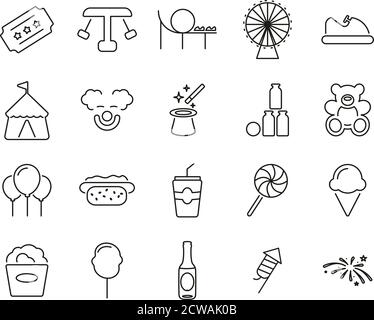 Vergnügungspark Symbole Thin Line Set groß Stock Vektor