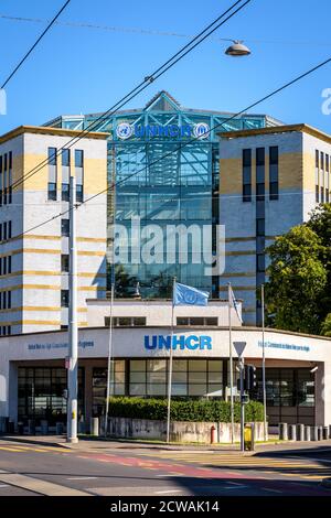 Sitz des Hohen Kommissars der Vereinten Nationen für Flüchtlinge (UNHCR) in Genf, Schweiz, eine UN-Spezialagentur für Flüchtlinge weltweit. Stockfoto