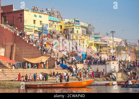 Indien, Uttar Pradesh, Varanasi, Blick in Richtung Gauri Kedareshwar Tempel bei Vijaya Nagaram und Kedar Ghat Stockfoto