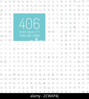 406 hochwertige universelle dünne Linien-Symbole Stock Vektor
