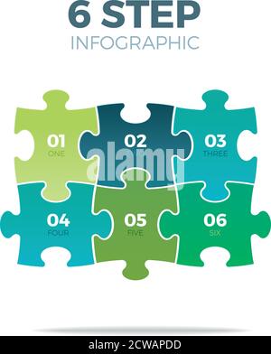 Infografik zum Puzzle in sechs Schritten Stock Vektor