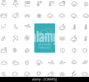 50 Wetter und Prognose dünne Linie Symbole Stock Vektor
