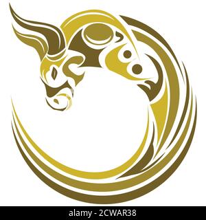GOLD Ox Tribal Tattoo für chinesisches Neujahr 2021 Stock Vektor
