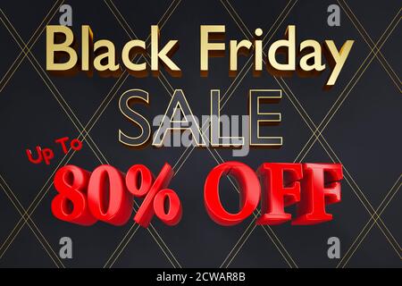 3D gerendert schwarzen Freitag Verkauf Hintergrund Poster oder Zeichen Bild Mit 80 % Rabatt auf Text Stockfoto