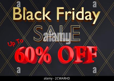 3D gerendert schwarzen Freitag Verkauf Hintergrund Poster oder Zeichen Bild Mit 60 % Rabatt auf Text Stockfoto