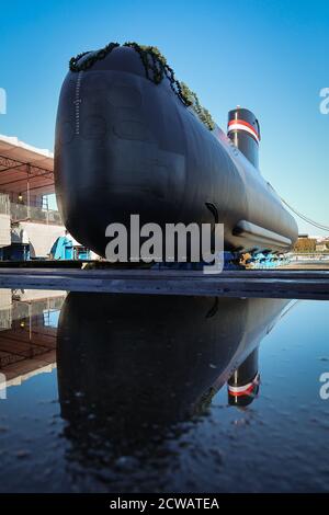 Kiel, Deutschland. September 2020. Auf der Werft von thyssenkrupp Marine Systems (TKMS) wird ein U-Boot der Klasse HDW 209/1400mod der ägyptischen Marine getauft. Das U-Boot wurde IN einer kleinen Zeremonie am Dienstag "44" getauft. Quelle: Christian Charisius/dpa/Alamy Live News Stockfoto