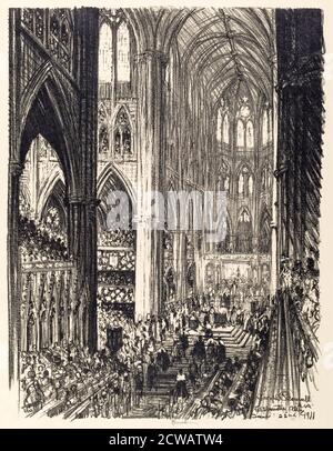 Krönung von König George V. und Königin Mary in Westminster Abbey, London, Druck von Joseph Pennell, 1911 Stockfoto