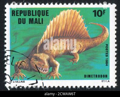 MALI - UM 1984: Briefmarke gedruckt von Mali, zeigt Dimetrodon, um 1984 Stockfoto