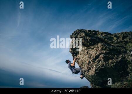 The Whangie, Schottland. Klettern. Stockfoto