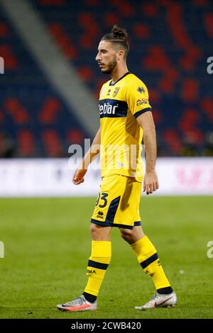 28. September 2020, Bologna, Italien: Bologna, Italien, Dall&#39;Ara Stadium, 28. September 2020, Mattia Sprocati (Parma Calcio 1913) während Bologna gegen Parma - italienisches Fußballspiel der Serie A - Credit: LM/Francesco Scaccianoce (Credit Image: © Francesco Scaccianoce/LPS via ZUMA Wire) Stockfoto