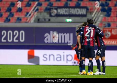 Bologna, Italien. September 2020. Bologna, Italien, Dall'Ara Stadium, 28 Sep 2020, FC Bologna feiert ein Tor während Bologna gegen Parma - italienische Fußball-Serie A Spiel - Kredit: LM/Francesco Scaccianoce Kredit: Francesco Scaccianoce/LPS/ZUMA Wire/Alamy Live News Stockfoto