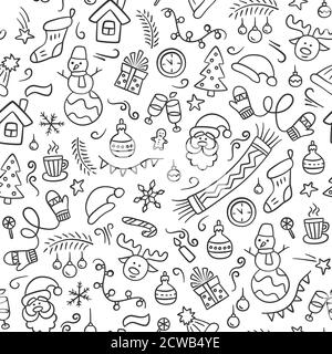 Frohe Weihnachten. Vektor nahtlose Muster in Doodle-Stil. Stock Vektor