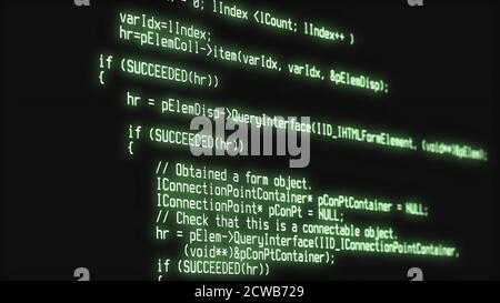 Hacker-Angriff auf dem Bildschirm erkannt. Computerbildschirm mit Hacking-Programmcode Stockfoto
