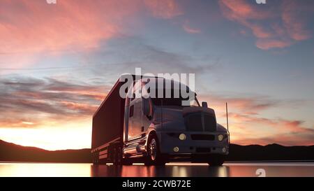 LKW auf der Straße, Autobahn. Transporte, Logistikkonzept. 3d-Rendering Stockfoto