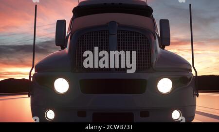 LKW auf der Straße, Autobahn. Transporte, Logistikkonzept. 3d-Rendering Stockfoto