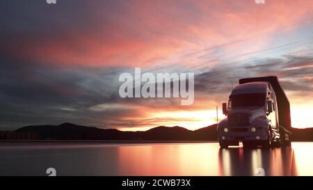 LKW auf der Straße, Autobahn. Transporte, Logistikkonzept. 3d-Rendering Stockfoto