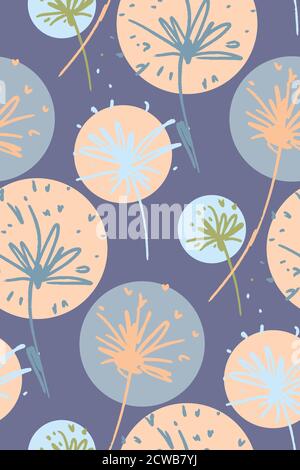 Nahtloses Löwenzahn-Muster, florales Design Hintergrund von Hand gezeichnet. Textildruck, Stoffmuster, Tapete. Stockfoto