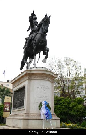 Statue von Theodoros Kolokotronis (1770-1843) ein griechischer General und der herausragende Führer des griechischen Unabhängigkeitskrieges. Stockfoto