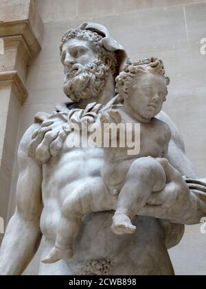 Marmorstatue mit Hercules, der seinen Sohn Telephos trägt Stockfoto