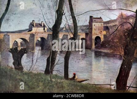 Gemälde mit dem Titel 'die Brücke in Mantes' von Jean-Baptiste-Camille Corot. Jean-Baptiste-Camille Corot (1796-1875) Französischer Landschafts- und Porträtmaler Stockfoto