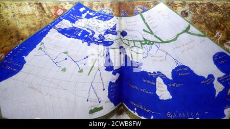 Die ptolemäus Welt Karte ist eine Karte der Welt zu Hellenistischen Gesellschaft im 2. Jahrhundert bekannt. Es liegt auf der Beschreibung von Ptolemäus buch Geographie enthaltenen, schriftliche C. 150. Basierend auf einer Inschrift in einigen der frühesten erhaltenen Handschriften, es ist traditionell zu Agathodemon von Alexandria gutgeschrieben. Stockfoto
