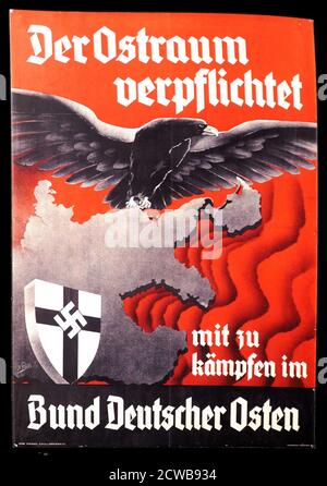 Bund Deutscher Osten, Nazi-Propagandaplakat. Der Bund Deutscher Osten (BDO) war eine deutsche Nazi-Organisation, die am 26. Mai 1933 gegründet wurde. Die Organisation wurde von der Nazi-Partei unterstützt. Die BDO war eine nationalsozialistische Version der Deutschen Ostmarscher Gesellschaft, die 1934 von den Nazis geschlossen wurde. Stockfoto