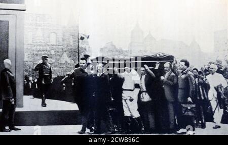Foto während der Beerdigung von Felix Dzerschinsky. Felix Edmundowitsch Dserschinski (1877-1926) ein bolschewistischer Revolutionär und Beamter. Stockfoto