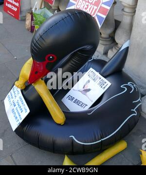 Bleiben' Zeichen vor dem Kabinett in Whitehall protestieren gegen die harte Brexit-Option, wenn Großbritannien die EU nach dem Brexit verlässt. September 2019 Stockfoto