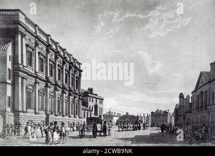 Gravur, die eine Ansicht von Whitehall zeigt, mit Blick auf die Parliament Street, mit dem Bankettshaus auf der linken Seite Stockfoto