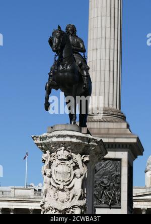 Die Reiterstatue von Charles ist von Großbritannien. Das Werk befindet sich in Charing Cross, London, und ist ein Werk des französischen Bildhauers Hubert Le Sueur, vermutlich 1633 gegossen Stockfoto