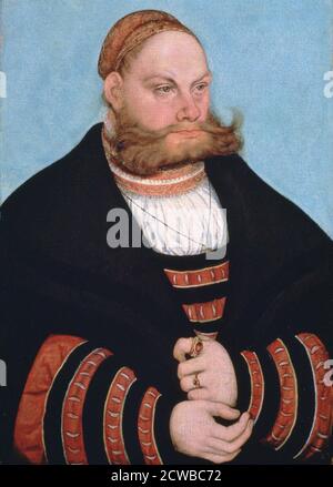 Gemälde von Lucas Cranach dem Älteren mit dem Titel 'Portrait eines Mannes mit goldbestickter Mütze', 1532. Teil der Sammlung des Metropolitan Museum of Art, New York. Stockfoto