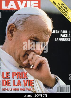 Frontabdeckung von La Vie, Februar 1991. Das Cover zeigt Papst Johannes Paul II. Zur Zeit des Ersten Golfkrieges. Der Fotograf ist unbekannt. Rechteinformation: Nur zur redaktionellen Verwendung freigegeben. Bitte Kontaktieren Sie Uns Für Alle Anderen Clearance-Rechte. Stockfoto