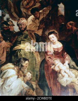 Anbetung der Könige, 1624: Flämische Maler Rubens (1577-1640). Öl auf Holz. Stockfoto