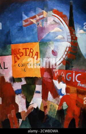 L'Equipe de Cardiff', (The Cardiff Team), 1913. Künstler: Robert Delaunay. Delaunay war ein französischer Künstler, der die Kunstbewegung Orphismus mitbegründete, die für ihre Verwendung von kräftigen Farben und geometrischen Formen bekannt ist. Stockfoto
