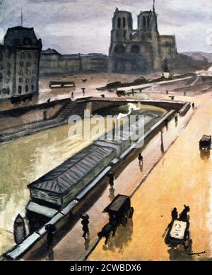 Regentag. Notre Dame de Paris ', 1910 Künstler: Albert Marquet. Albert Marquet (1875-1947) wurde in Bordeaux, Frankreich, geboren. Er war sehr jung und sehr arm, als er nach Paris ging, um an der Schule für Dekorative Künste unter Gustave Moreau zu studieren. Stockfoto