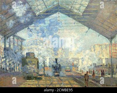 Gare Saint Lazare, Paris', 1877. Künstler: Claude Monet. Monet war ein französischer Maler, ein Begründer der französischen Impressionistenmalerei und der konsequenteste und produktivste Praktiker der Bewegungsphilosophie. Stockfoto