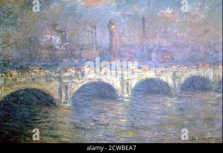 The Waterloo Bridge, London', 1903. Künstler: Claude Monet. Monet war ein französischer Maler, ein Begründer der französischen Impressionistenmalerei und der konsequenteste und produktivste Praktiker der Bewegungsphilosophie. Stockfoto